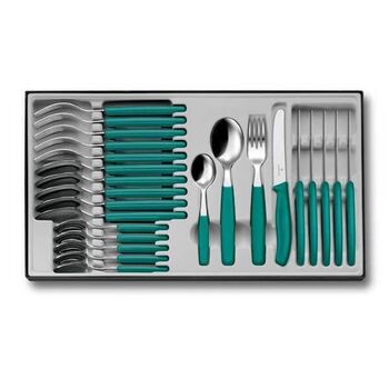 Victorinox Swiss Modern 6.9096.12W2.24, Ménagère 24 Pièces Avec Couteau A Steak Bleu Victorinox Swiss Modern 6.9096.12W2.24, Ménagère 24 Pièces Avec Couteau A Steak Bleu