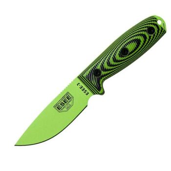 Fixed survival knife ESEE-3 handle green/black E3PMVG007