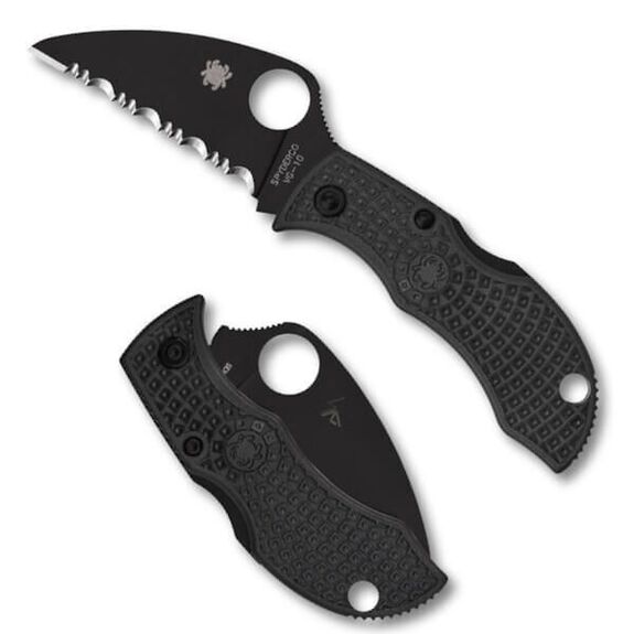 Couteau pliant denté Spyderco ManBug Wharncliffe tout noir MBKWSBK