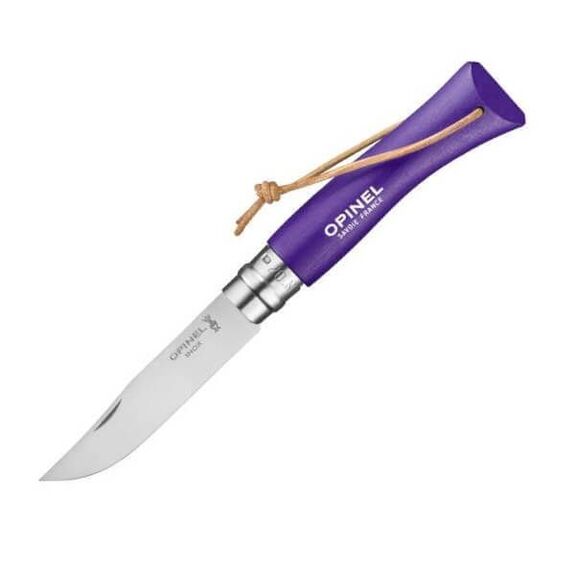 Couteau Opinel N° 7 "Colorama" VRI violet + lien Baroudeur 92205