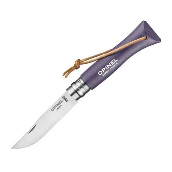 Couteau Opinel N° 7 "Colorama" VRI violet gris + lien Baroudeur 92204