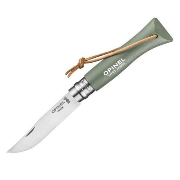 Couteau Opinel N° 6 "Colorama" VRI sauge + lien Baroudeur 92203