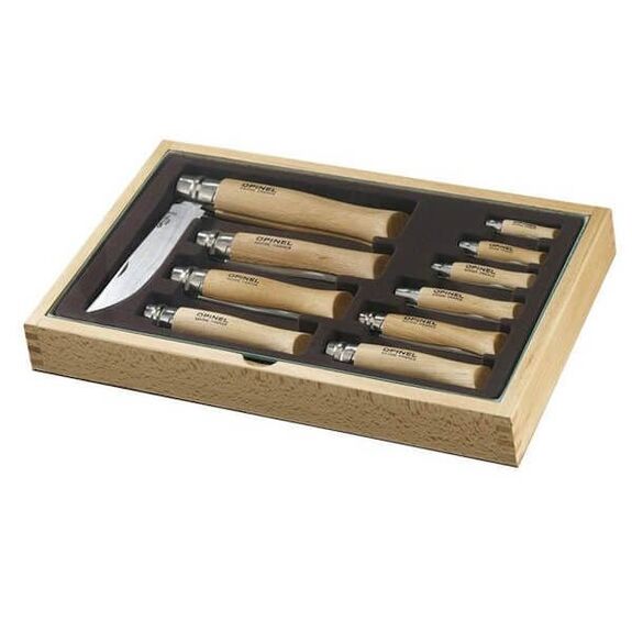 Set of 10 Opinel stainless steel knives, sizes No. 2 to No. 12, 951