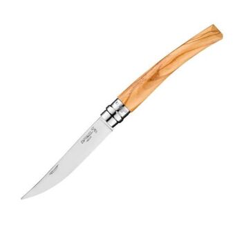 Opinel No. 10 knife with mirror-polished tapered blade in olive wood 25624