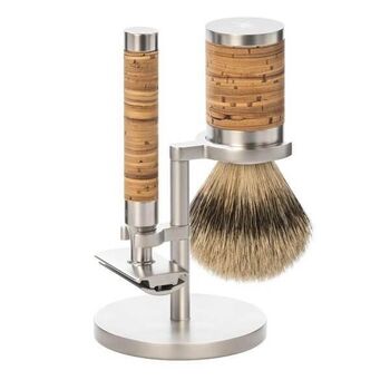 Muhle Rocca 3 pièces pur argenté manche Bouleau