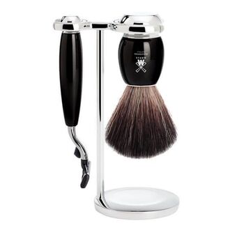 Mühle Vivo Mach3® 3-teiliges Rasier-Set – schwarze Kunststoffklinge – schwarzer Harzgriff