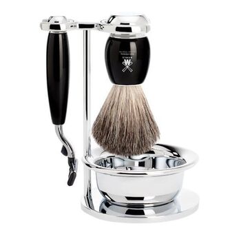 Mühle Vivo Mach3® 4-teiliges Rasier-Set – Reinschwarz – Griff aus schwarzem Kunstharz