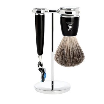Set 3 pièces Fusion™ Muhle Rytmo noir, blaireau pur noir