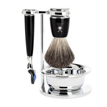 Set 4 pièces Fusion™ Muhle Rytmo noir, blaireau pur noir et bol