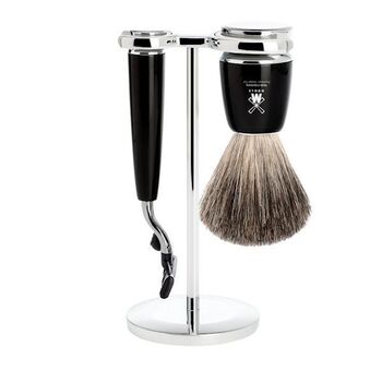 Set 3 pièces Mach3® Muhle Rytmo noir, blaireau pur noir
