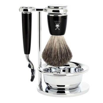 Set 4 pièces Mach3® Muhle Rytmo noir, blaireau pur noir et bol