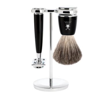 Muhle Rytmo 3-piece safety set, black, pure black badger hair