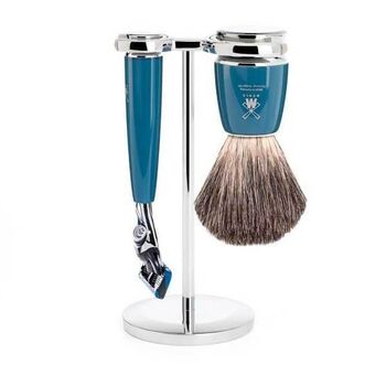 Mühle Rytmo 3-piece shaving set in Fusion™ blue, pure black shaving brush