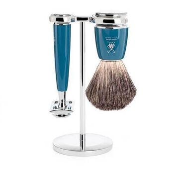 3-piece set, blue Muhle Rytmo safety blade, pure black