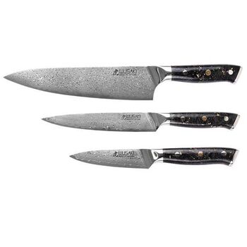 Wusaki Sakin Damascus 3-Knife Set: Paring – Utility – Chef’s