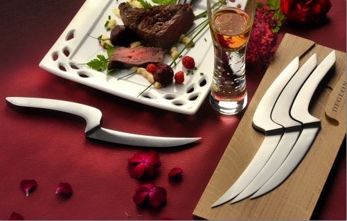 Messerset Meeting Deglon 4 Steakmesser Eicheholz sockel