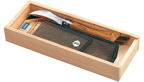 Holzbox mit Opinel Pilzmesser N°8 und étui