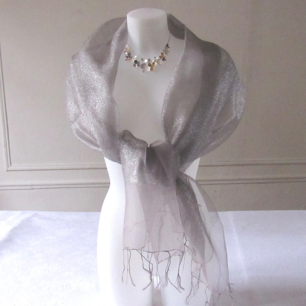 Grand foulard mariage cérémonie organza gris - Main Image