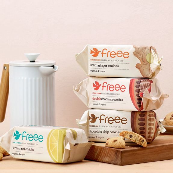 Véritables cookies anglais DOUBLE CHOCOLAT BIO vegan sans allergènes Doves Farm Freee : 180 grammes