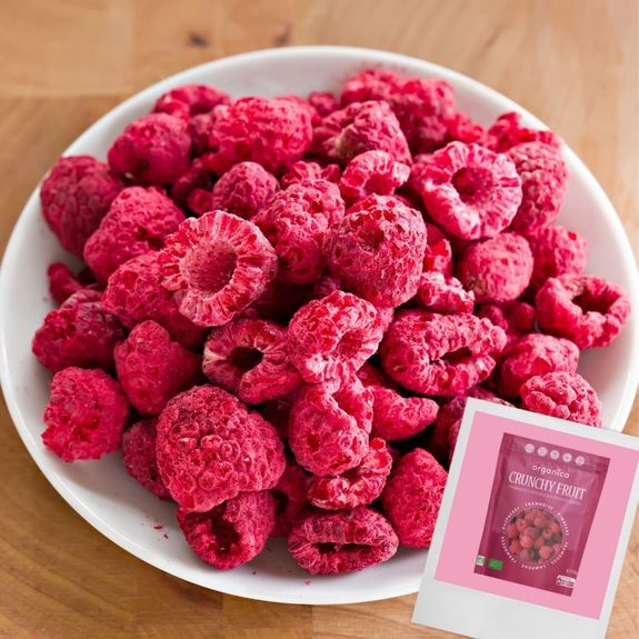 FRAMBOISES crunchy entières lyophilisées BIO vegan sans allergènes Organica : 12 grammes