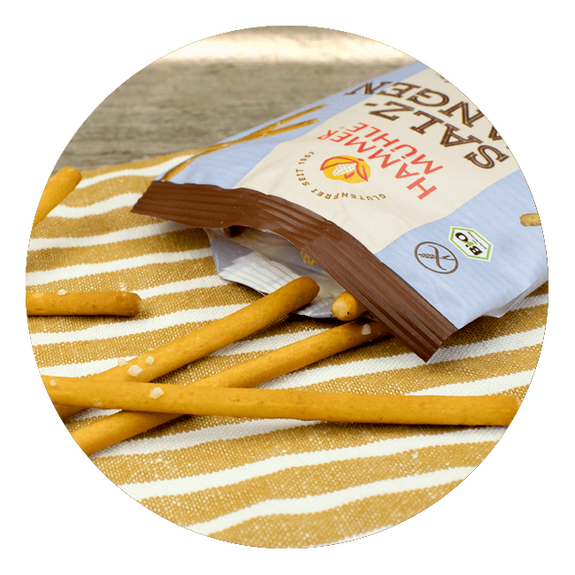Bâtonnets de BRETZEL au sel de mer BIO vegan sans allergènes Hammermülhe : 45 grammes