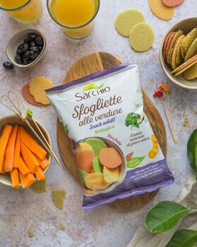 Chips soufflées aux LÉGUMES BIO vegan sans gluten sans oeufs sans coque sans arachide Sarchio : 55 grammes