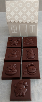7 CARRÉS de NOËL  (maison TAUPE) en chocolat NOIR ONCTUEUX 60% BIO vegan sans allergènes Exquidia : 53g