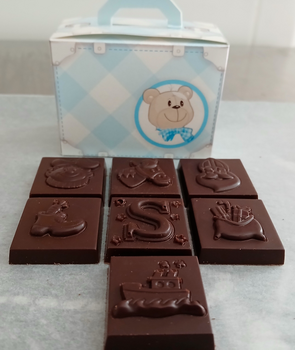 Valisette ourson + 7 carrés SAINT-NICOLAS en chocolat NOIR ONCTUEUX 60% BIO vegan sans allergènes Exquidia : 52 grammes
