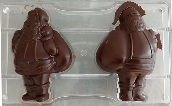 PETIT PÈRE NOËL CREUX et sa hotte en chocolat NOIR ONCTUEUX 60% BIO vegan sans allergènes Exquidia :  38g