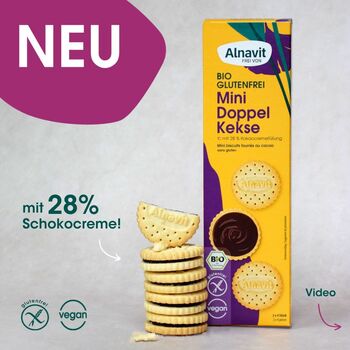 8 MINI BISCUITS fourrés au cacao BIO vegan sans allergènes Alnavit : 125 grammes