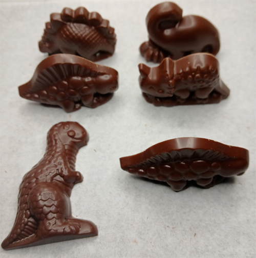 Famille 6 DINOSAURES (Dumbo ROSE) en chocolat ALTERNATIVE au lait (sans lait) BIO vegan sans allergènes Exquidia : 60g