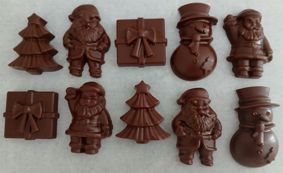 Pochette surprise + 10 décors de Noël en chocolat ALTERNATIVE au lait (sans lait) BIO vegan sans allergènes : 124g