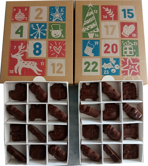 Calendrier de l'Avent en chocolat ALTERNATIVE au lait (sans lait) BIO vegan sans allergènes Exquidia : 120g