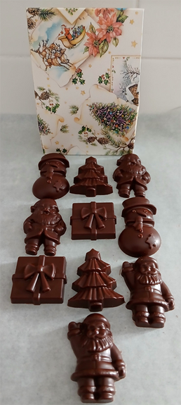 Pochette surprise + 10 décors de Noël en chocolat NOIR 56% BIO sans allergènes BIO vegan sans allergènes Exquidia : 124g