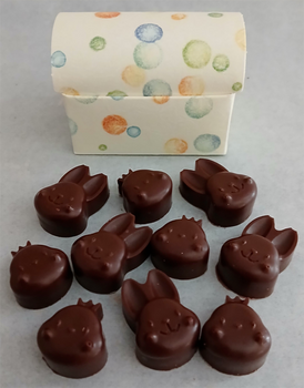 Coffret confettis + 10 figurines de Pâques en chocolat ALTERNATIVE au lait (sans lait) BIO vegan sans allergènes Exquidia : 65g