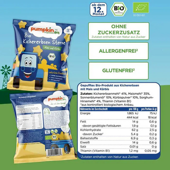 ÉTOILES soufflées de pois chiches BIO vegan sans allergènes Pumpkin Organics : 20 grammes