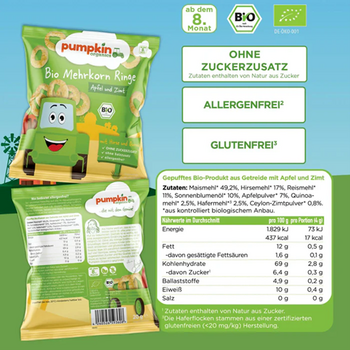 ANNEAUX soufflés pommes cannelle BIO vegan sans allergènes Pumpkin Organics : 20 grammes