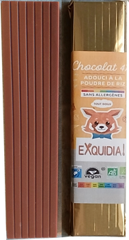 1 MINI barre striée en chocolat ALTERNATIVE au lait (sans lait) BIO vegan sans allergène Exquidia : 25 grammes
