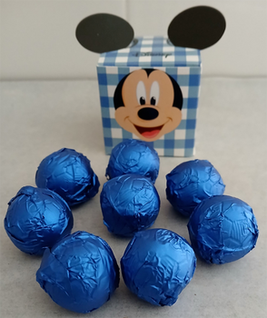 MICKEY BLEU et ses 8 MINI BALLONS en chocolat NOIR ONCTUEUX 60% BIO vegan sans allergènes Exquidia : 78g