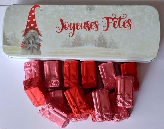 Boîte "Joyeuses Fêtes" + 15 pralines cadeaux en chocolat ALTERNATIVE au lait (sans lait) BIO vegan sans allergènes Exquidia : 210g