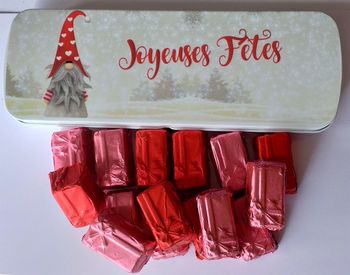 Boîte "Joyeuses Fêtes" + 15 pralines cadeaux en chocolat ALTERNATIVE au lait (sans lait) BIO vegan sans allergènes Exquidia : 210g