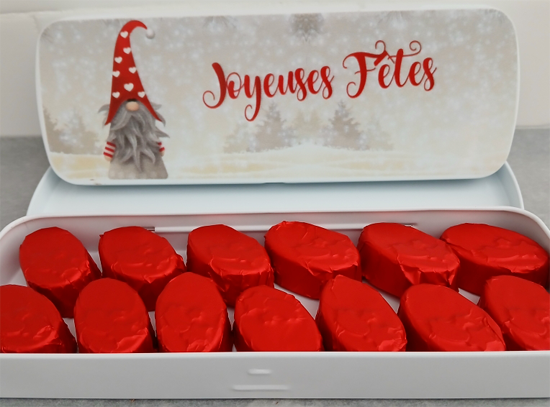 Boîte « Joyeuse Fêtes » + 13 pralines ÉTOILÉES en chocolat NOIR ONCTUEUX 60% BIO sans allergènes Exquidia : 169g