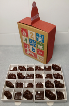 Calendrier de l'Avent (jaune, rouge ou vert) en chocolat NOIR 56% BIO vegan sans allergènes Exquidia : 120g