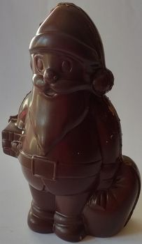 GRAND Père Noël CREUX et sa hotte en chocolat NOIR ONCTUEUX 60% BIO vegan sans allergènes Exquidia :  120g