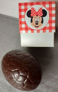 GROS OEUF DE PÂQUES CREUX (Minnie) en chocolat NOIR ONCTUEUX 60% BIO vegan sans allergènes Exquidia  : 110g