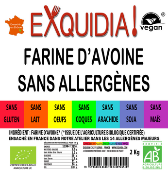 Merveilleuse farine d'AVOINE BIO vegan sans allergènes sans maïs Exquidia : 2 kg