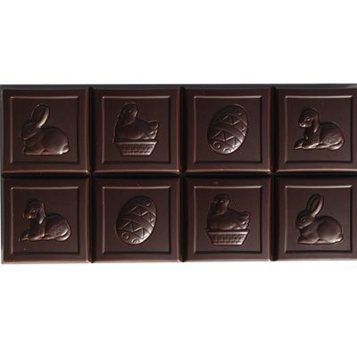Tablette 8 motifs de Pâques en chocolat NOIR 75% VELOUTÉ au sucre de coco BIO vegan sans allergènes Exquidia : 80g