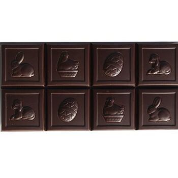 Tablette 8 motifs de Pâques en chocolat NOIR 75% VELOUTÉ au sucre de coco BIO vegan sans allergènes Exquidia : 80g