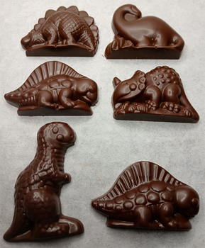 Famille 6 DINOSAURES (Dumbo BLEU) en chocolat ALTERNATIVE au lait (sans lait) BIO vegan sans allergènes Exquidia : 60g