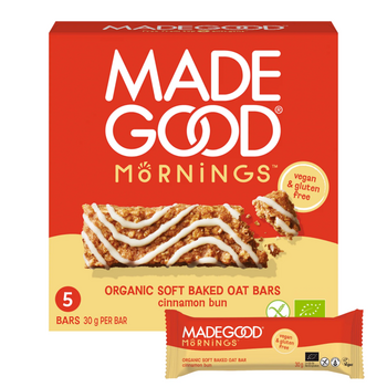 5 BARRES MORNINGS saveur brioche à la cannelle BIO vegan sans les 9 allergènes majeurs MadeGood : 150g